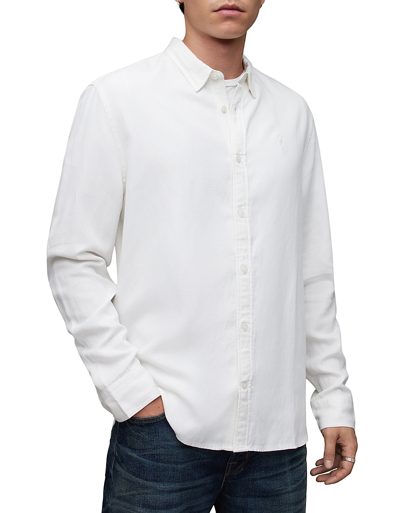 Allsaints Laguna Linen Blend Relaxed Fit Shirt In Optic White