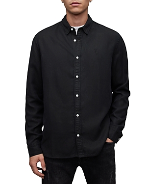 Allsaints Laguna Linen Blend Relaxed Fit Shirt In Washed Black