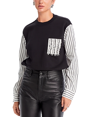 3.1 Phillip Lim / フィリップ リム Long Sleeve Striped Combo Sweatshirt In Black Multi