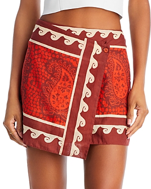 Shop Johanna Ortiz Hunting Roots Mini Wrap Skirt In Paisley Red/ecru