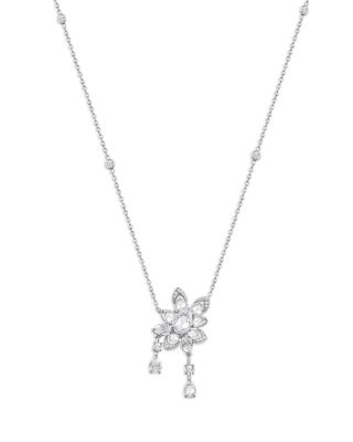HARAKH - Diamond Flower Pendant Necklace in 18K White Gold, 1.95 tcw, 16"-20"