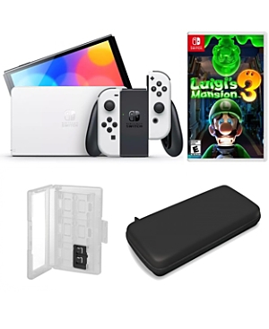 Nintendo Switch Oled in White with Luigi's Mansion 3 Game and Accessories Kit