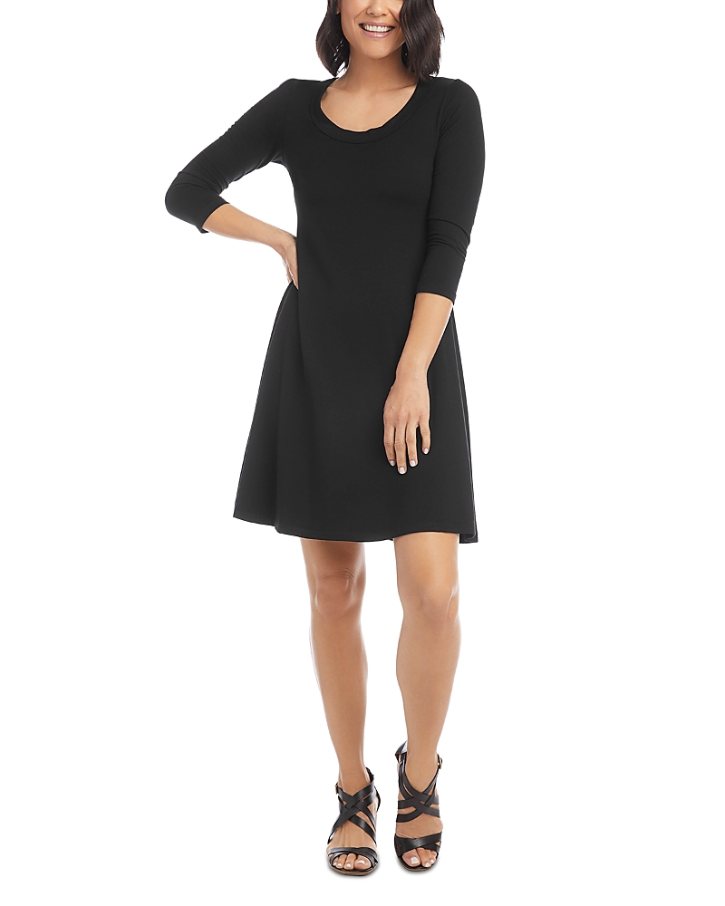 Karen Kane Petites Scoop Neck A Line Dress In Black