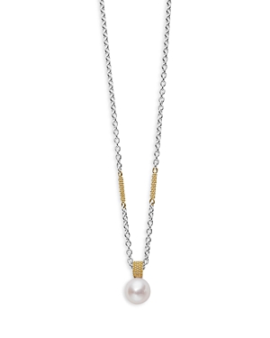 Shop Lagos 18k Yellow Gold & Sterling Silver Luna Cultured Freshwater Pearl Pendant Necklace, 16-18 In White/silver