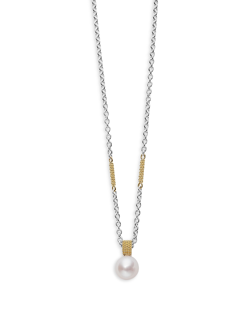 Lagos 18k Yellow Gold & Sterling Silver Luna Cultured Freshwater Pearl Pendant Necklace, 16-18 In White/silver