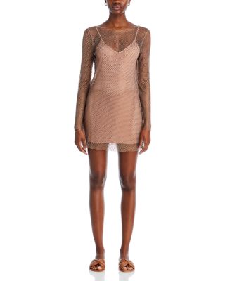 Dancing Queen Crystal Embellished Mesh Mini Dress Swim Cover-Up