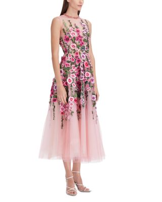 Oscar de la Renta Embroidered Floral Tulle Dress | Bloomingdale's Women