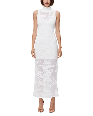 Shop Herve Leger Sleeveless Jacquard Illusion Gown In Alabaster
