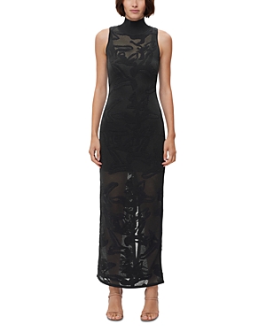 Herve Leger Sleeveless Jacquard Illusion Gown In Black
