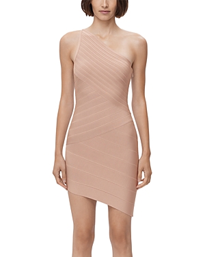 Shop Herve Leger Asymmetric One Shoulder Mini Dress In Bare