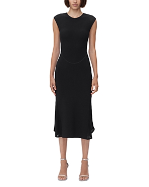 Herve Leger Ruched Woven Combo Sleeveless Gown In Black