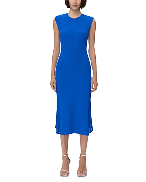 Shop Herve Leger Ruched Woven Combo Sleeveless Gown In Bright Blue
