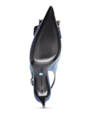 Women's Distressed Denim Kitten Heel Slingback Pumps 