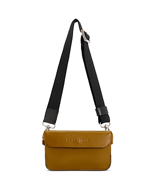 Allsaints Womens Bronze Green Zoe Stud-textured Leather Crossbody Bag In Bronze Green/silver