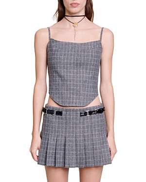 Maje Check Corset Style Top In Grey