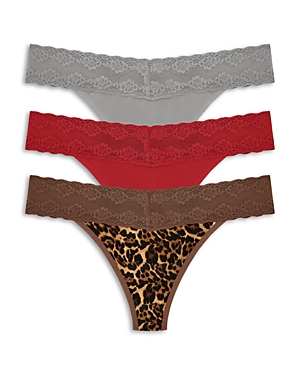 Natori Bliss Perfection Lace Trim Thong In Pns/str/tr