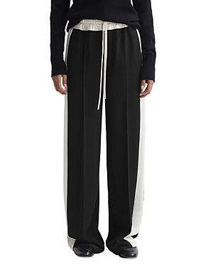 Shop Reiss Petites May Side Stripe Wide Leg Pants In Black