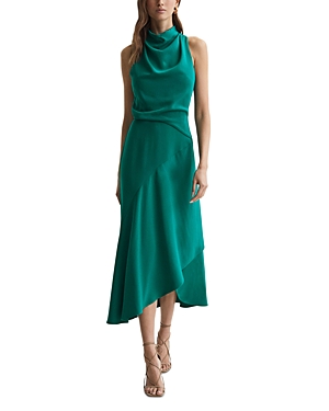 Reiss Petite Giana Halter Draped Midi Dress In Green