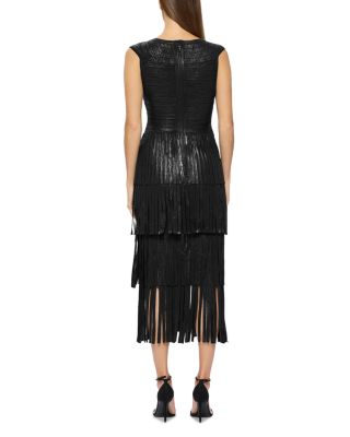 Foiled Bandage Fringe Midi Dress