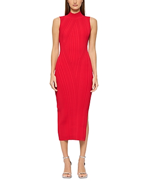 Herve Leger Sleeveless Ribbed Turtleneck Midi Dress In Red Lacquer