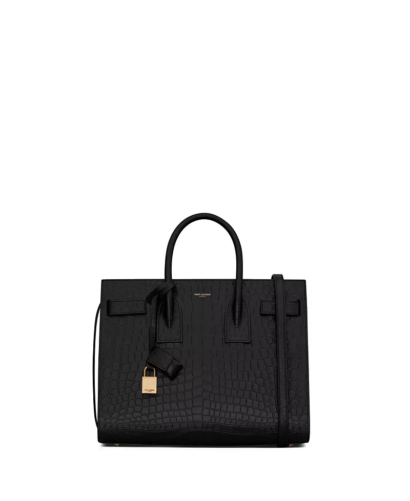 Saint Laurent Sac De Jour in Crocodile-Embossed Leather