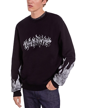 Shop The Kooples Cotton Printed Relaxed Fit Crewneck Sweatshirt In Black