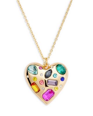 AQUA - Multicolor Confetti Heart Pendant Necklace in 14K Gold Plated, 16" - Exclusive