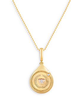 HARAKH - Diamond Accent Lotus Pendant Necklace in 18K Yellow Gold, 0.02 ct. t.w., 18"