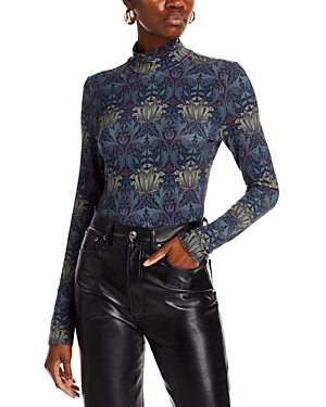 Shop Paige Golda Printed Mock Neck Top In Charcoal/iced Slate