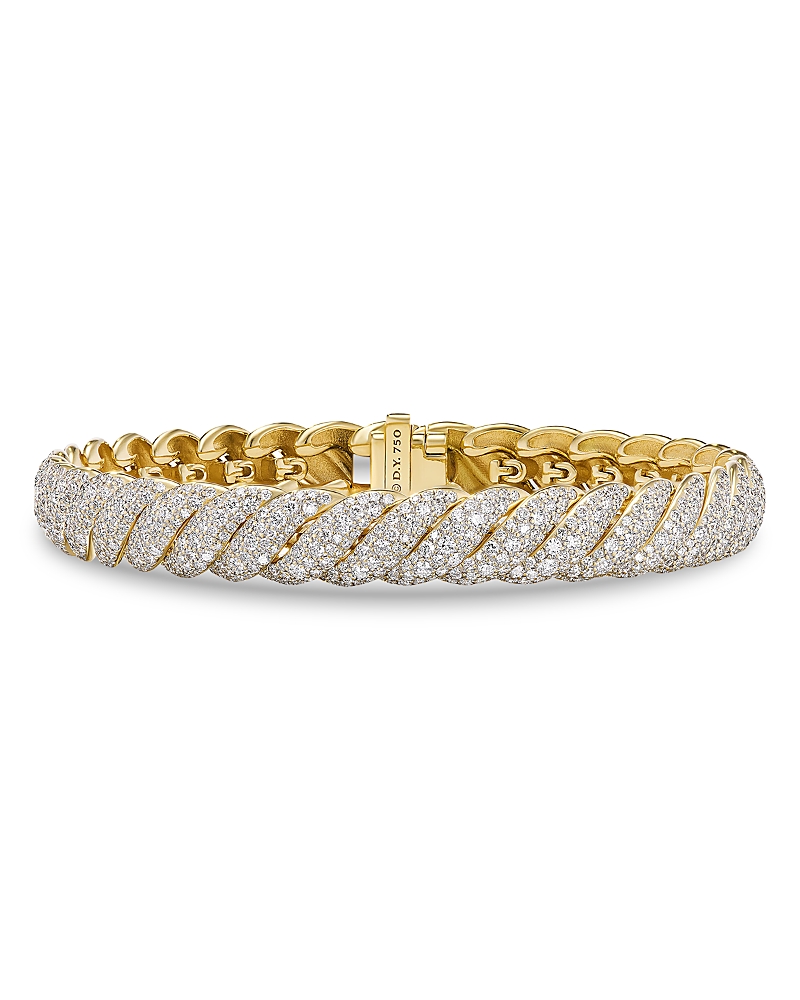 David Yurman Sculpted Cable Bracelet in 18K Yellow Gold with Diamonds, 8.5mm