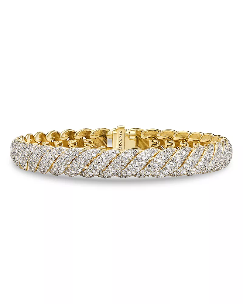 David Yurman Sculpted Cable Bracelet in 18K Yellow Gold with Diamonds, 8.5mm
