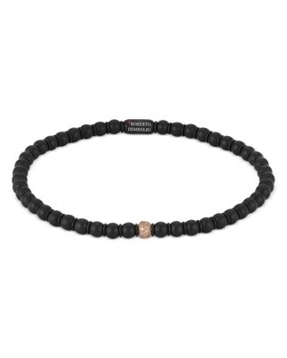 Roberto Demeglio - 18K Rose Gold & Black Ceramic Champagne Diamond Stretch Bracelet