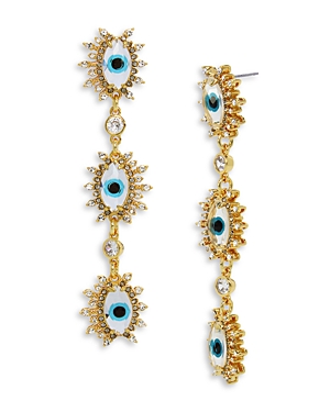 Kurt Geiger Faceted Evil Eye Linear Drop Earrings In Blue/gold