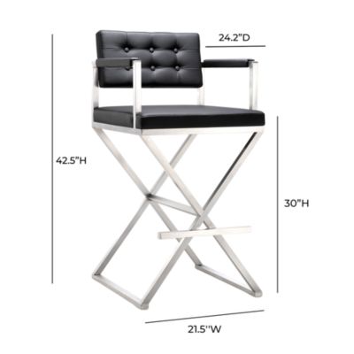  Director Performance Vegan Leather and Stainless Steel Barstool in Black