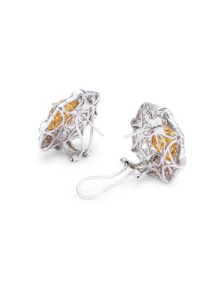 Yellow & White Diamond Vintage Look Halo Stud Earrings in 14K Yellow & White Gold, 3.90 tcw