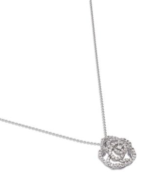Diamond Rose Flower Openwork Pendant Necklace in 14K White Gold, 0.30 tcw