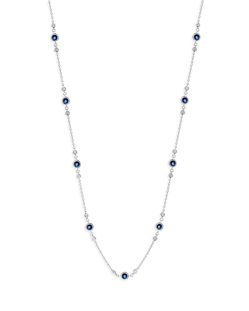 Bloomingdale's Blue Sapphire & Diamond Station Collar Necklace In 14k White Gold, 18 In Blue Sapphire/white