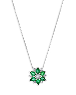 Bloomingdale's Emerald & Diamond Flower Pendant Necklace in 14K White Gold, 16