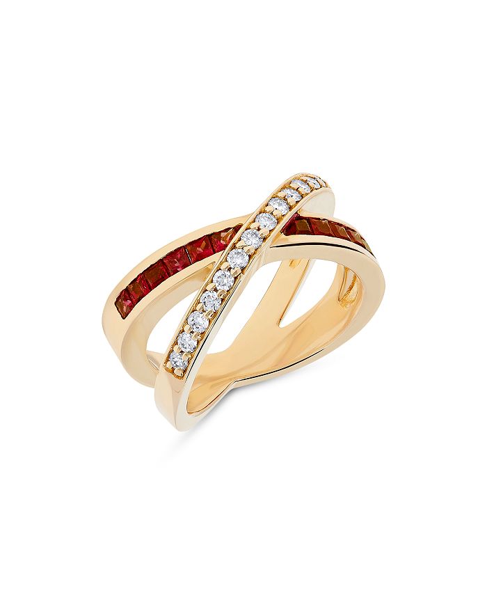 Bloomingdale s Ruby Diamond Crossover Ring in 14K Yellow Gold
