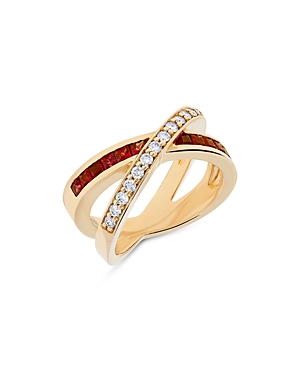 Bloomingdale's Ruby & Diamond Crossover Ring In 14k Yellow Gold In Red/gold