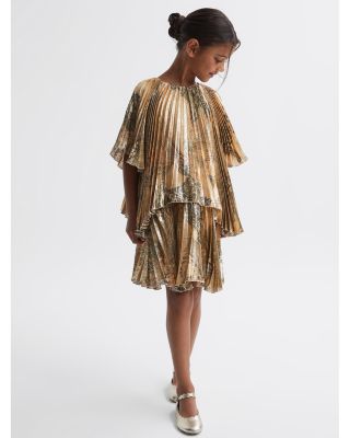 slim fit dress slacks One Shoulder Pleated Gold Lamé Gown, US 10 main image 1