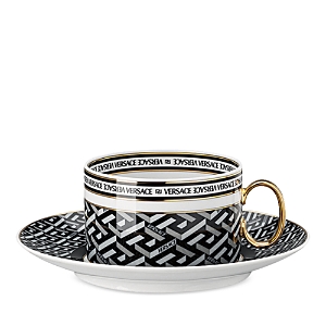 Versace La Greca Signature Tea Cup & Saucer In Black