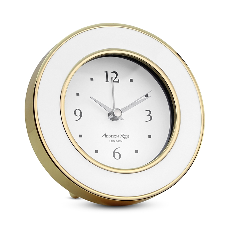Addison Ross White Enamel Alarm Clock In Gold