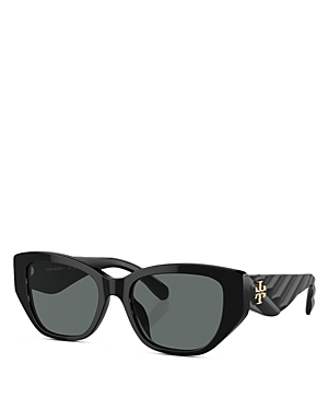 Shop Tory Burch Rectangular Sunglasses, 53mm In Black/gray Polarized Solid