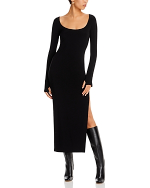 Shop Norma Kamali Long Sleeve Side Slit Gown In Black