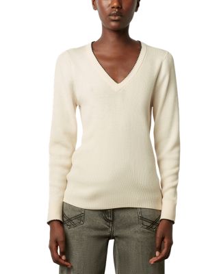 Gerard Darel Laubna Merino Wool V Neck Sweater In Ecru ModeSens