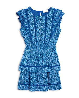 Aqua Girls' Cupcake Lace Trim Tiered Dress, Little Kid, Big Kid - 100% Exclusive In Blue Floral