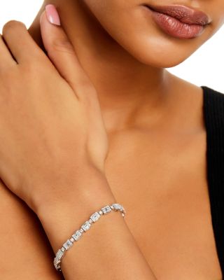 Diamond Round & Baguette  Tennis Bracelet in 14K White Gold, 3.0 tcw