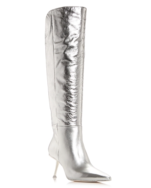 Cult Gaia Women's Ziva Pointed Toe High Heel Boots In Shiny Silver