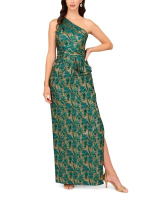 Aidan Mattox Jacquard One Shoulder Sheath Gown Bloomingdale s